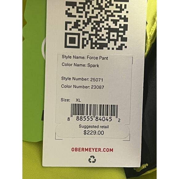 Obermeyer Mens Plus Force Pants Snow Ski Boarding Spark Yellow XL NWT $229 Read - Picture 6 of 10